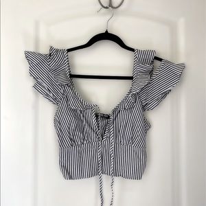 Crop Blouse with 2 Ruffled Cut Sleeves